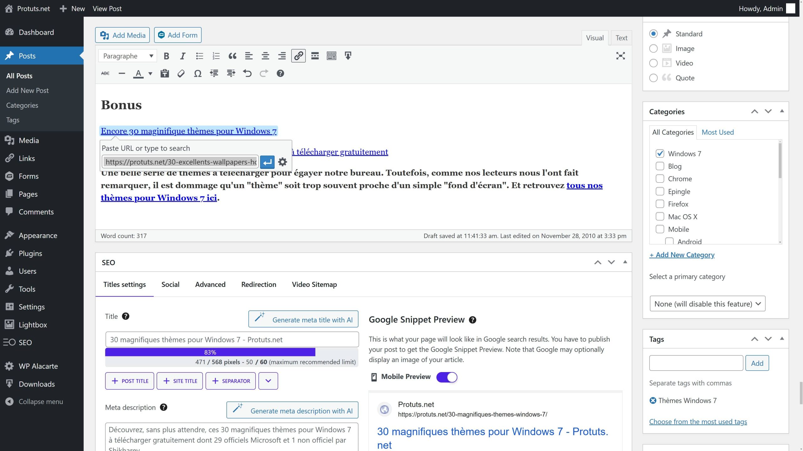 Modifier un lien dans WordPress pour corriger une page avec un problème de redirection