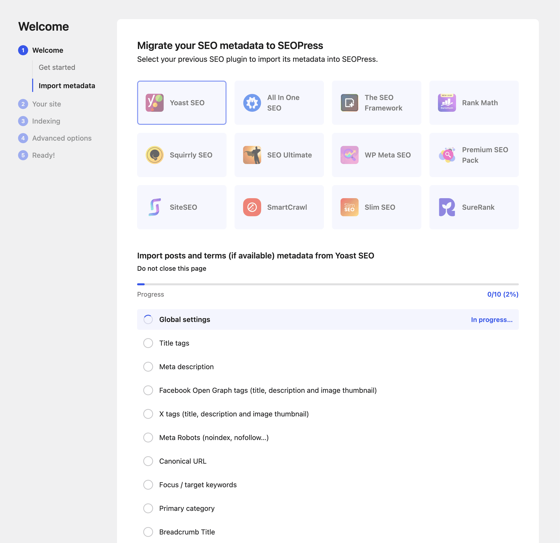 Nouvel assistant avec outil de migration amélioré – SEOPress 9.9