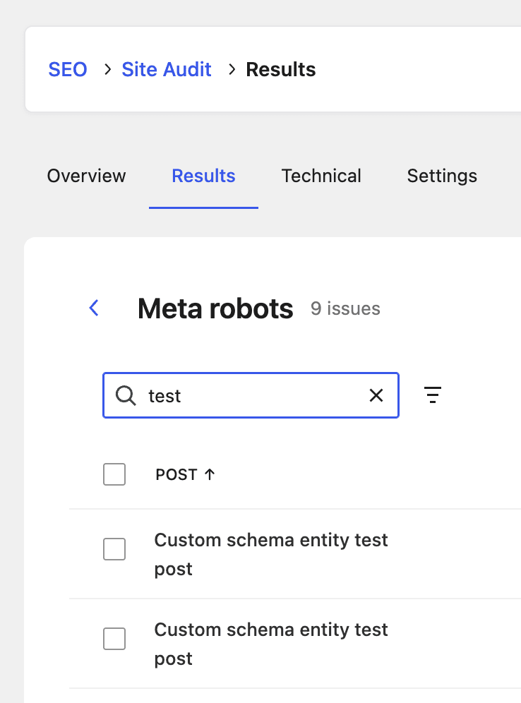 Recherche sur la liste complète des problèmes dans l'Audit de site - SEOPress PRO