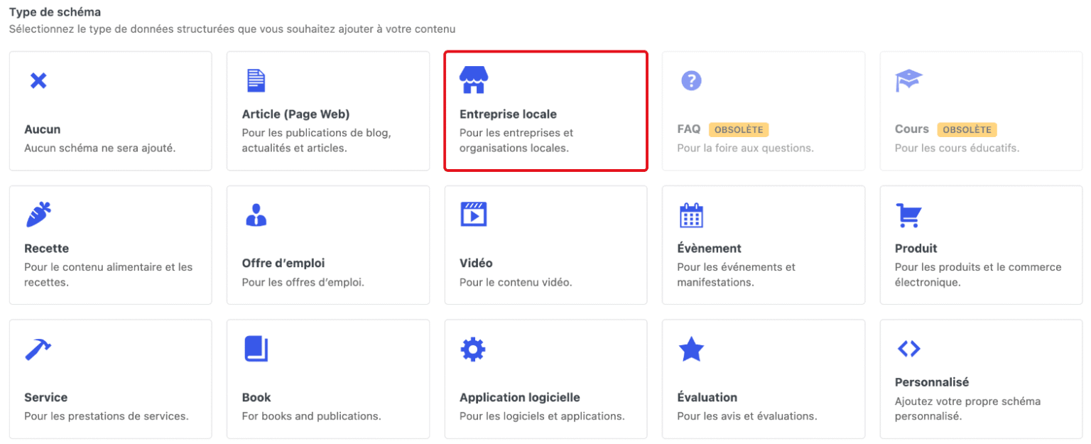 Choix du type de schéma Entreprise locale dans SEOPress PRO