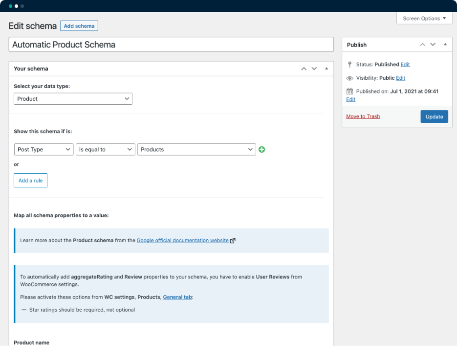 SEOPress automatic product schema