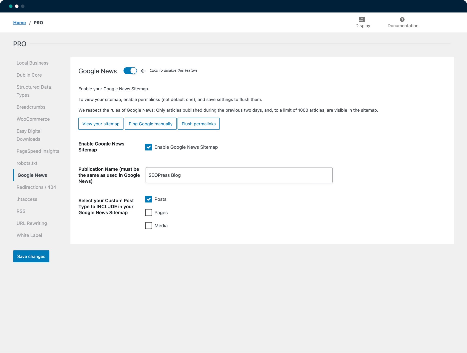 Google News XML sitemaps settings - SEOPress