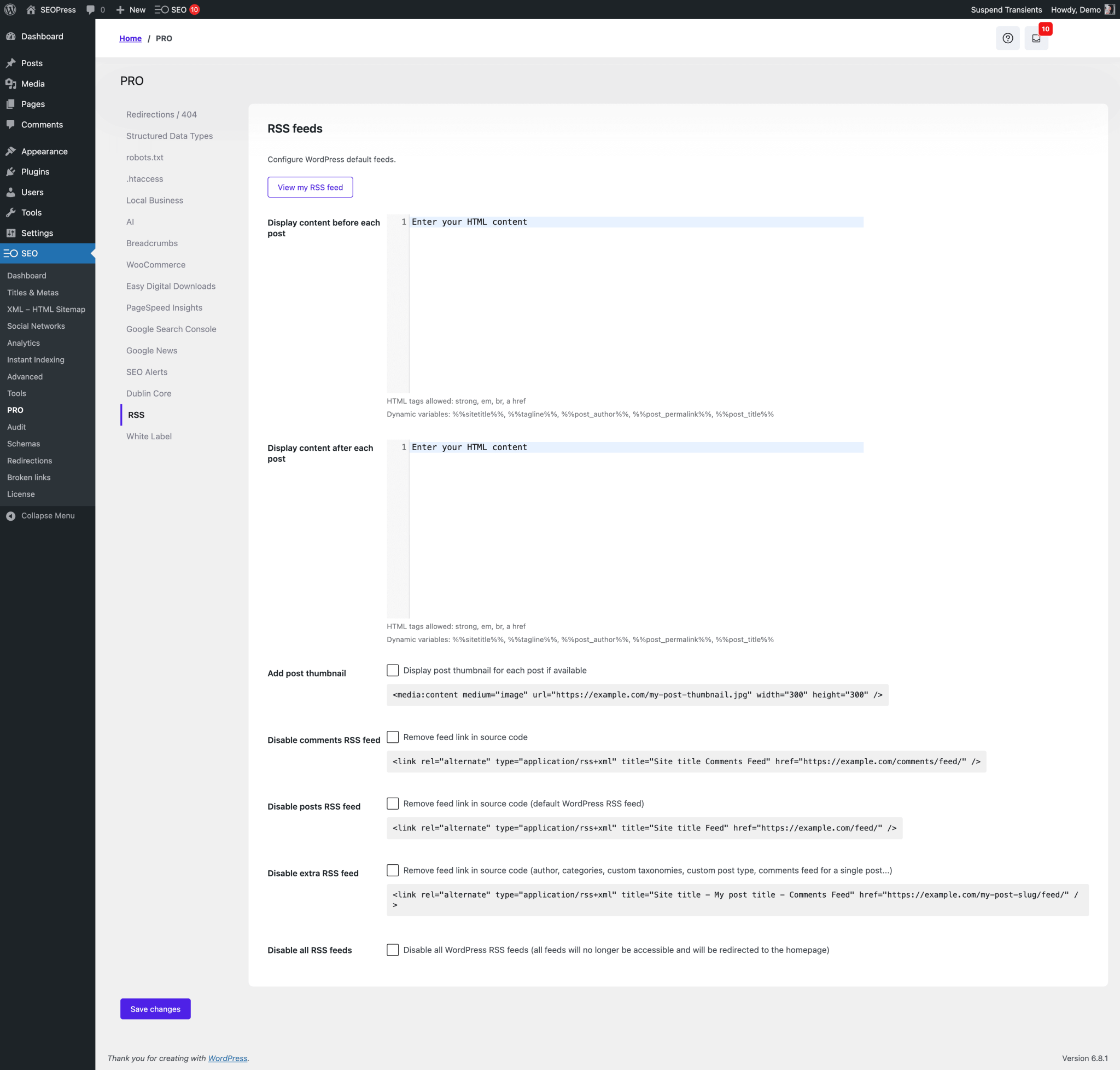 Manage your WordPress RSS feeds - SEOPress