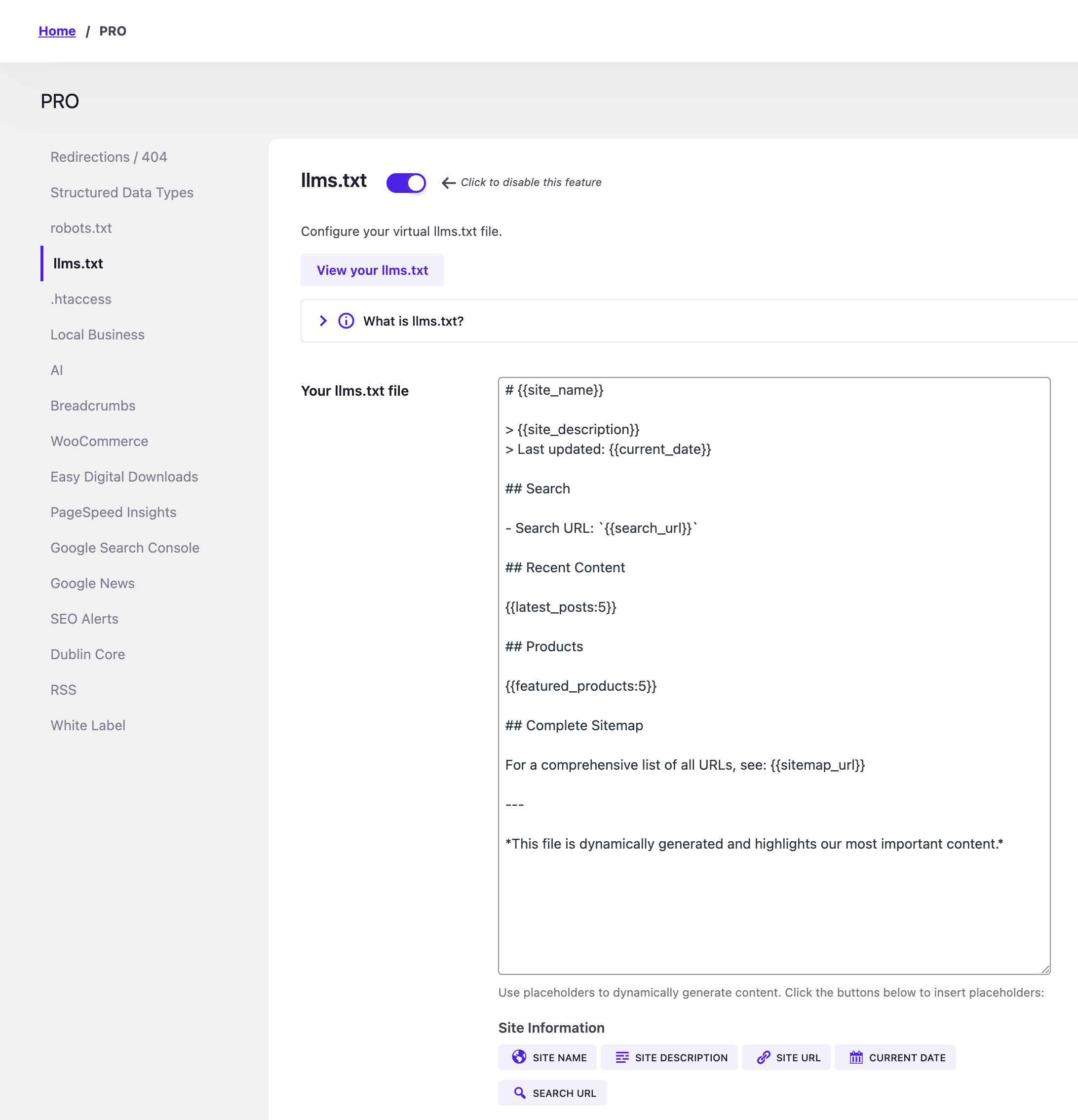 llms.txt settings - SEOPress PRO