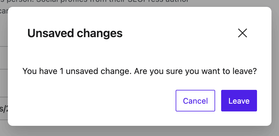 New modal to remind you saving changes - SEOPress PRO