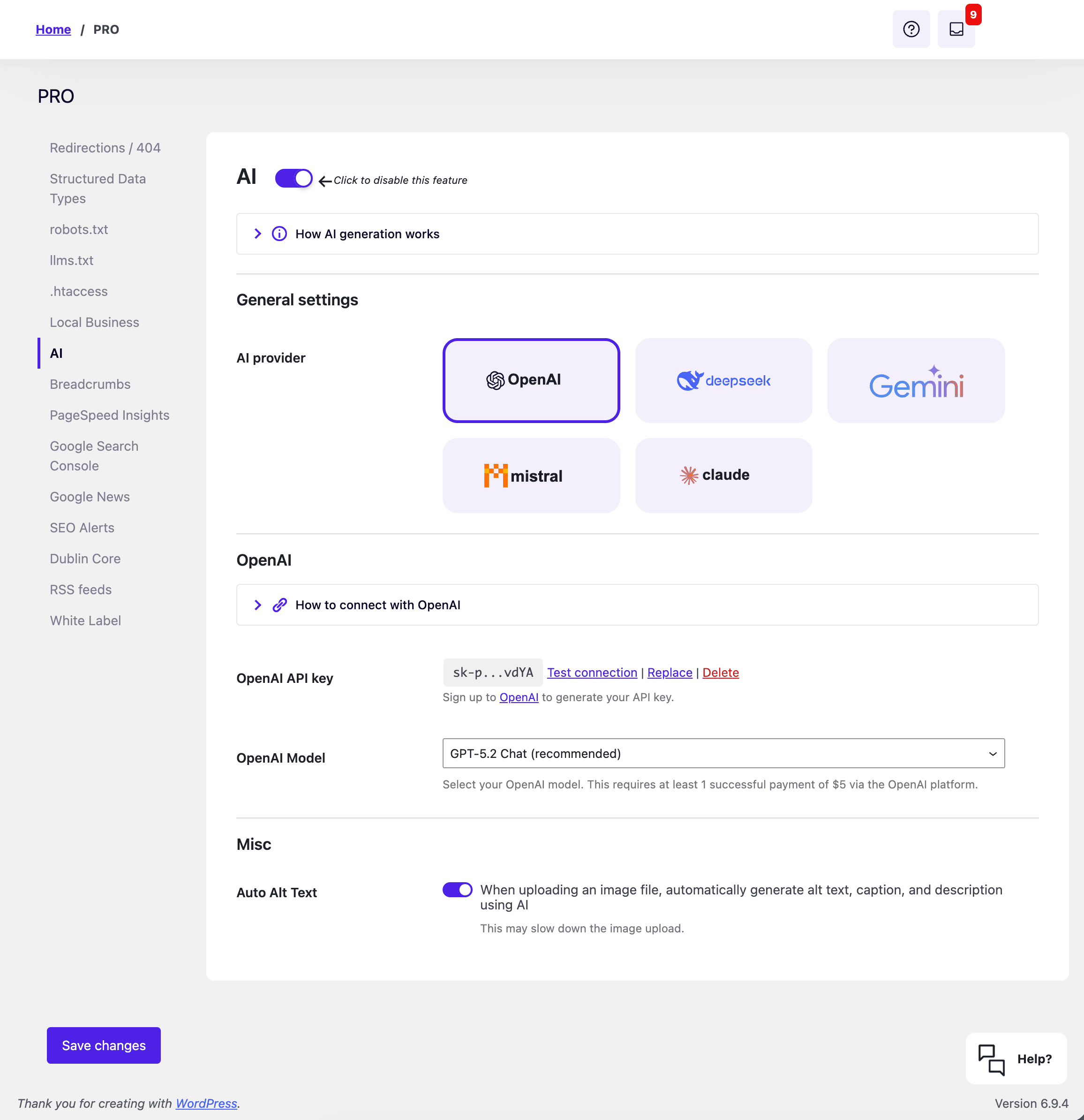 Example of a new settings screen - SEOPress PRO