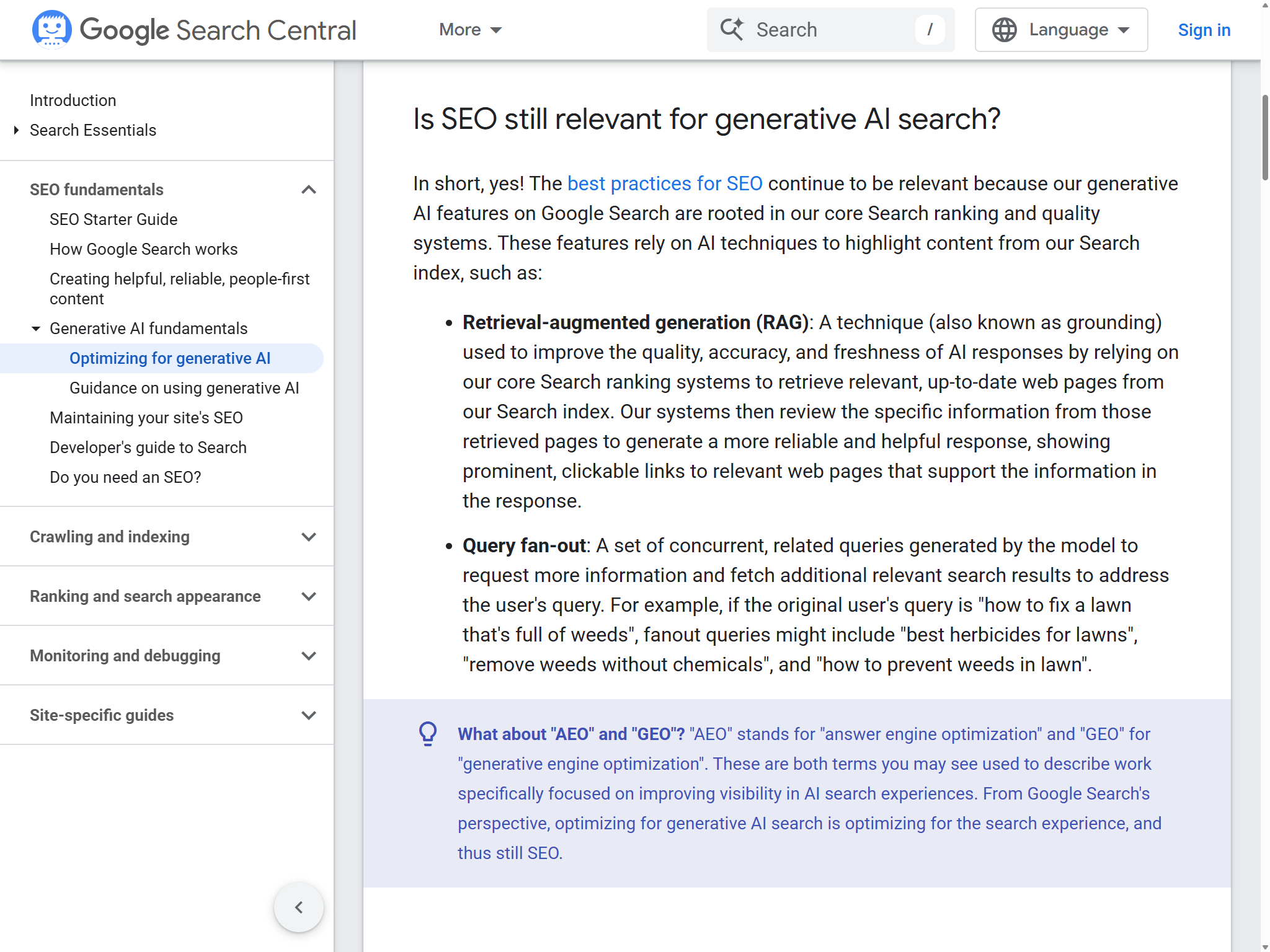 Google’s guide on optimizing for AI