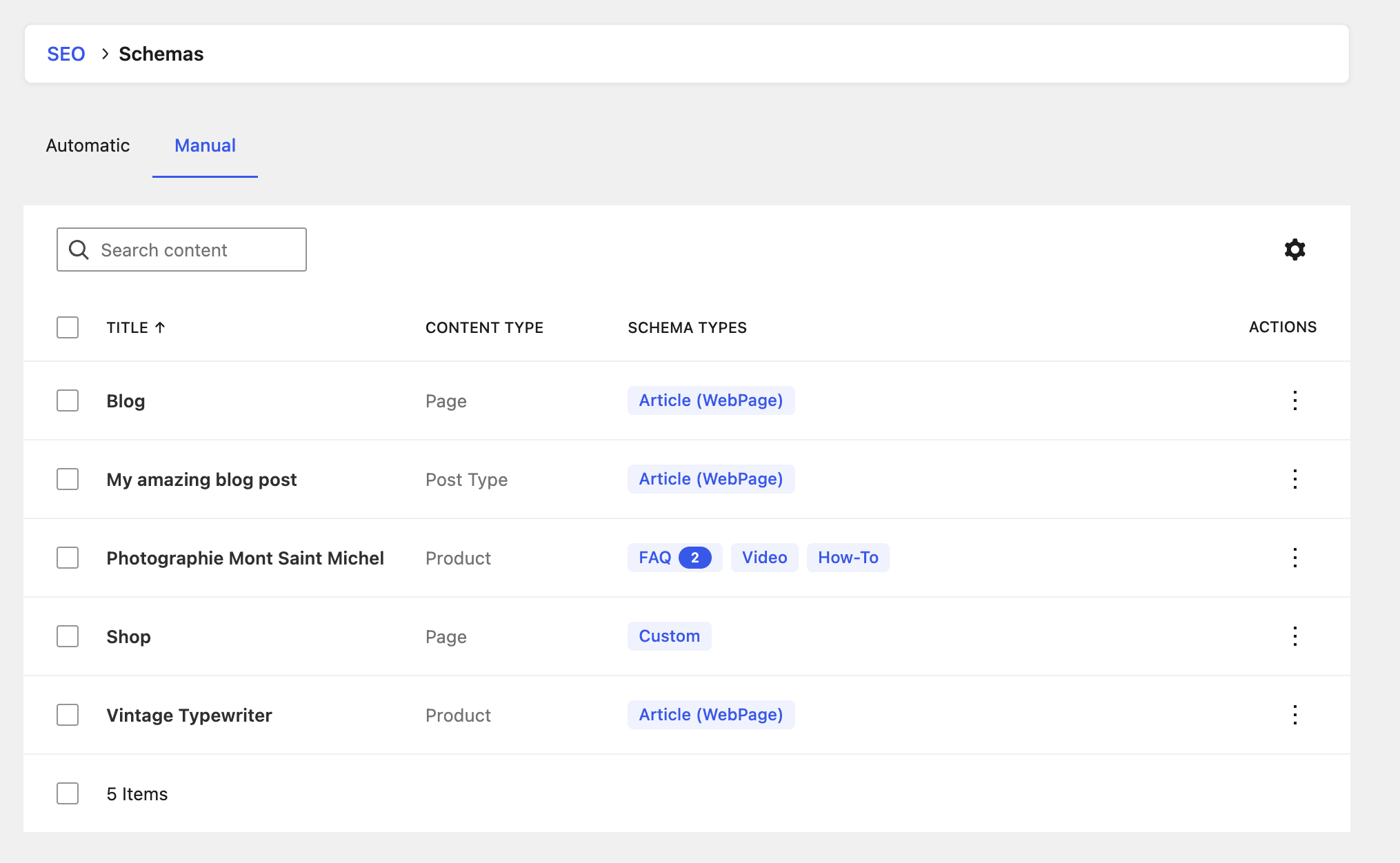 Centralized view of all your manual schemas - SEOPress PRO