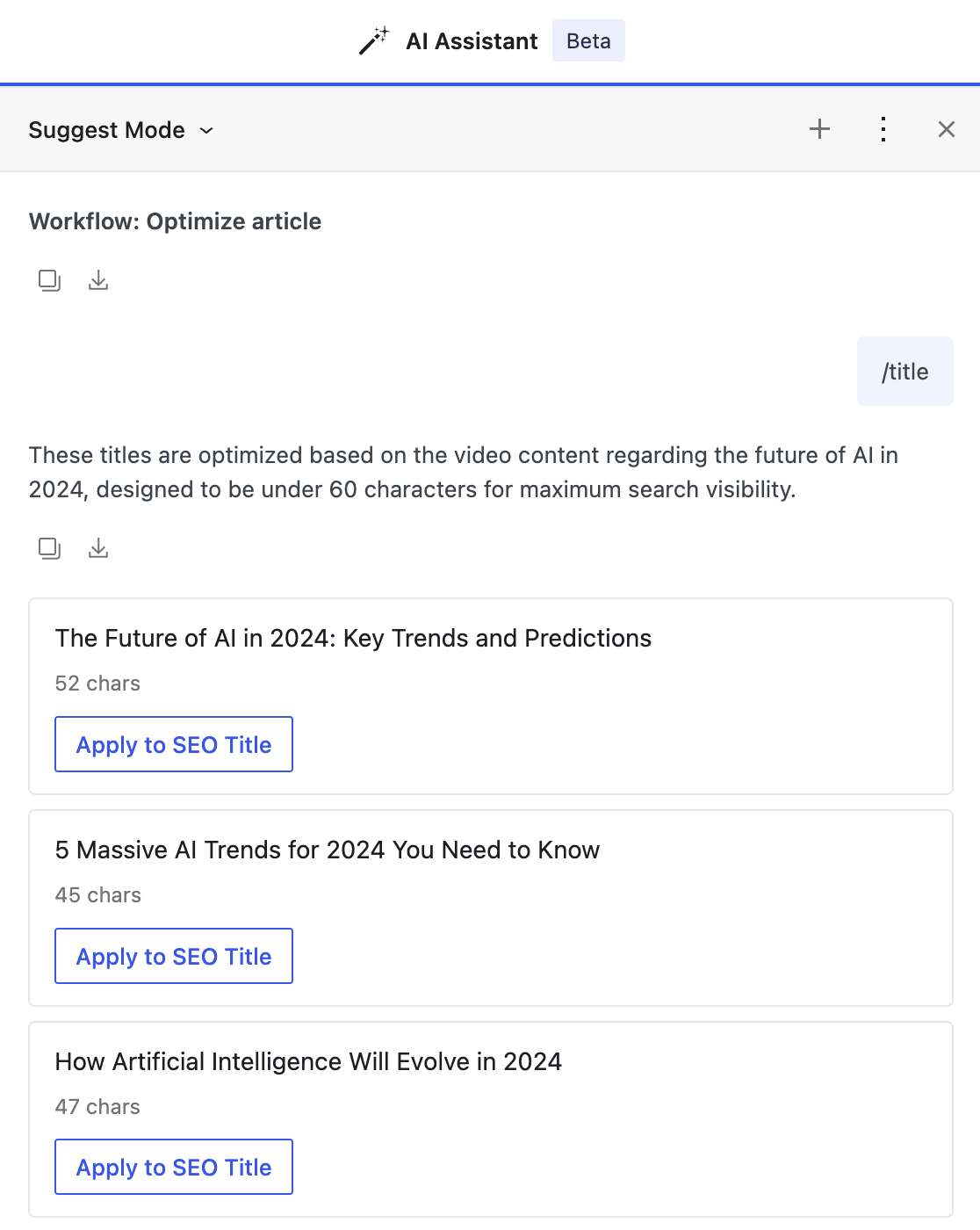Slash commands - SEOPress AI Assistant