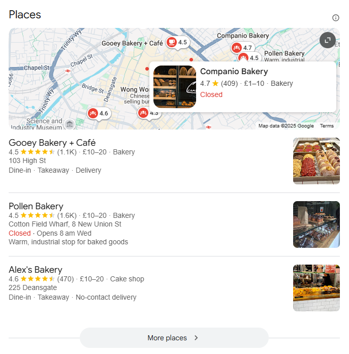 Example local search for bakery near me